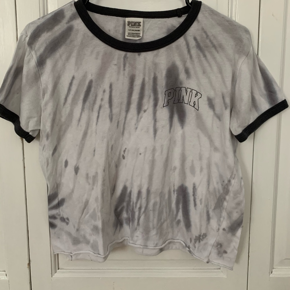 Grey&White cropped tie dye PINK shirt